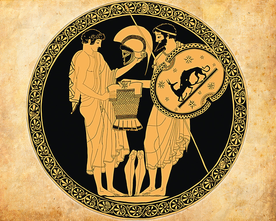 Imagen donde se ven las cabezas de los dos personajes mitológicos, Neoptólemo y Odiseo